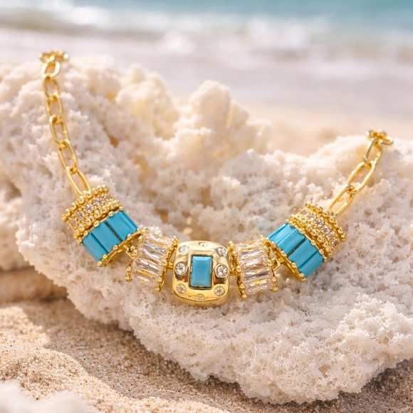 Tiffany blue paperclip necklace, 18 inches with gold accents - Picture 2 of 2